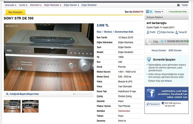 8. SATILIK BENZİN & LPG'Lİ SONY STR DE 598
