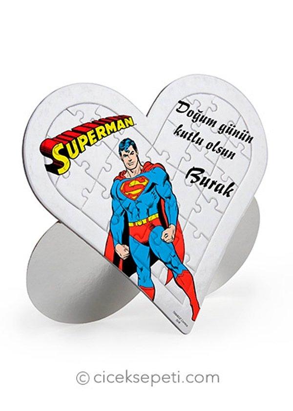 Kişiye Özel Lisanslı Superman Temalı 27 Parça Kalp Puzzle