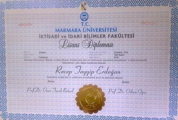 6. Recep Tayyip Erdoğan'ın bir süre önce skandala yok açan ve krize son noktayı koyan meşhur 4 yıllık diploması.