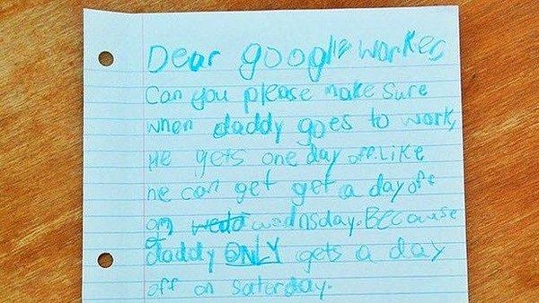 13. Babasına izin almak için Google'a mektup yazan kız çocuğu
