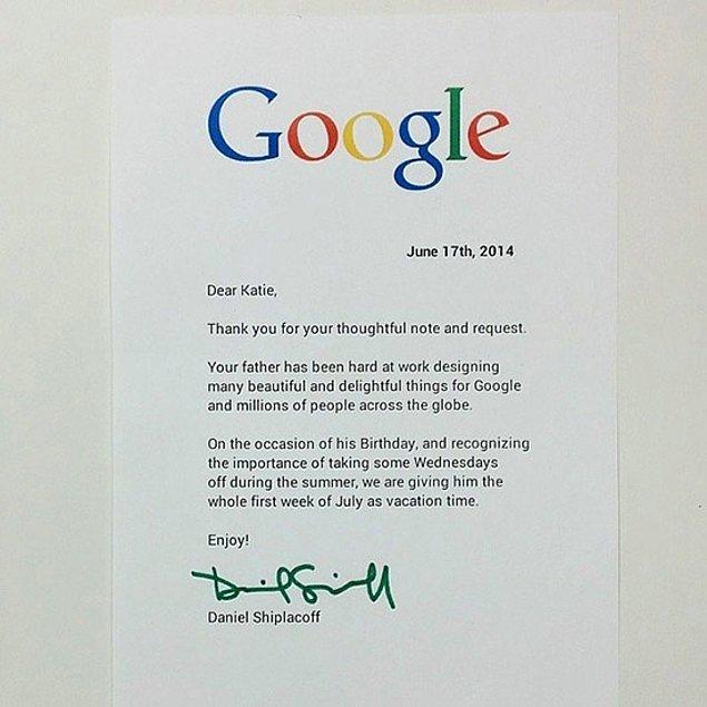 Google'ın kıza yazdığı mektup