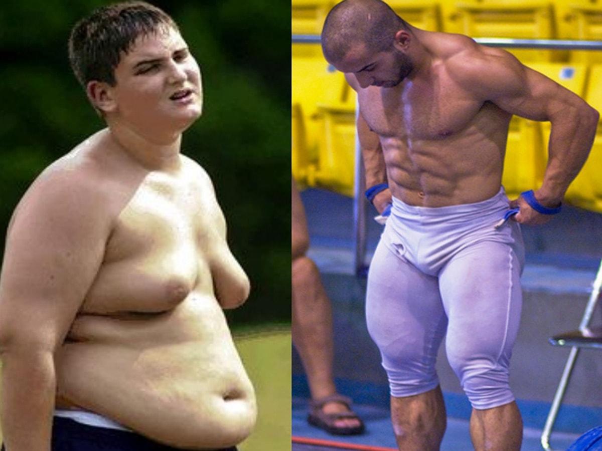 Мальчик стал толстым. Жирный и накаченный. Толстый и спортивный человек. Толстяк спортсмен. Жирный качок.