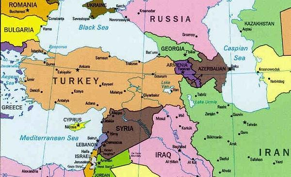 5. "Türkiye" - Suriye, Irak, Ermenistan, Bulgaristan, Yunanistan, Gürcistan, İran
