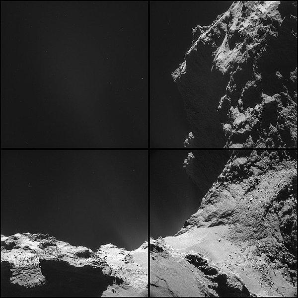 17. Rosetta tarafından 18 Ekim'de, yıldızın merkezine 9.8 kilometre uzaklıktan elde edilen görüntü: