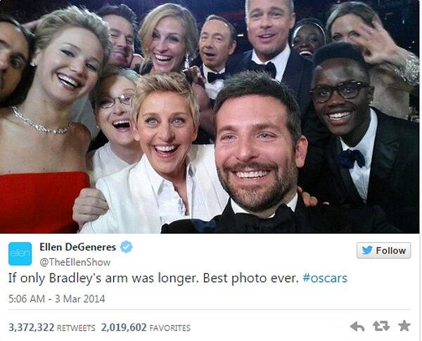 2. Ellen Degeneres ve starların Oscar selfie’si