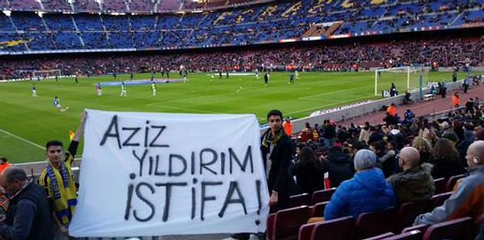 Nou Camp'ta Aziz Yıldırım'a Protesto