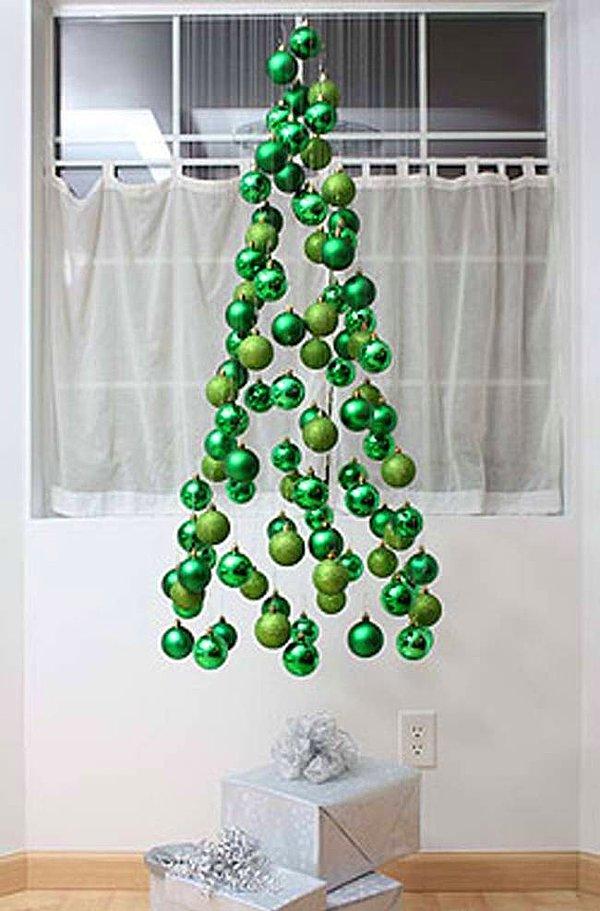 6-) Tavandan sarkıtacağınız renkli cam toplarla mobil bir yılbaşı ağacınız olabilir.