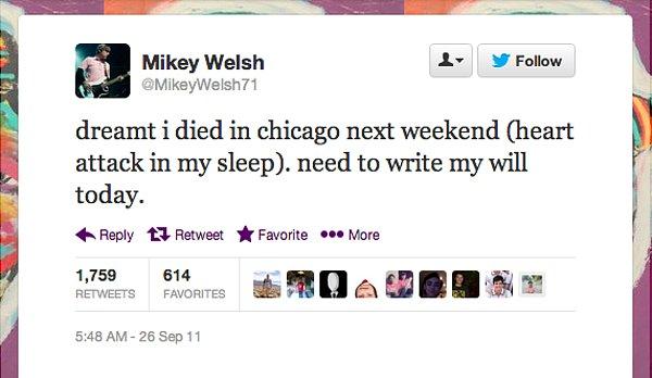 Mikey Welsh'in ölümü hakkında attığı tweet:
