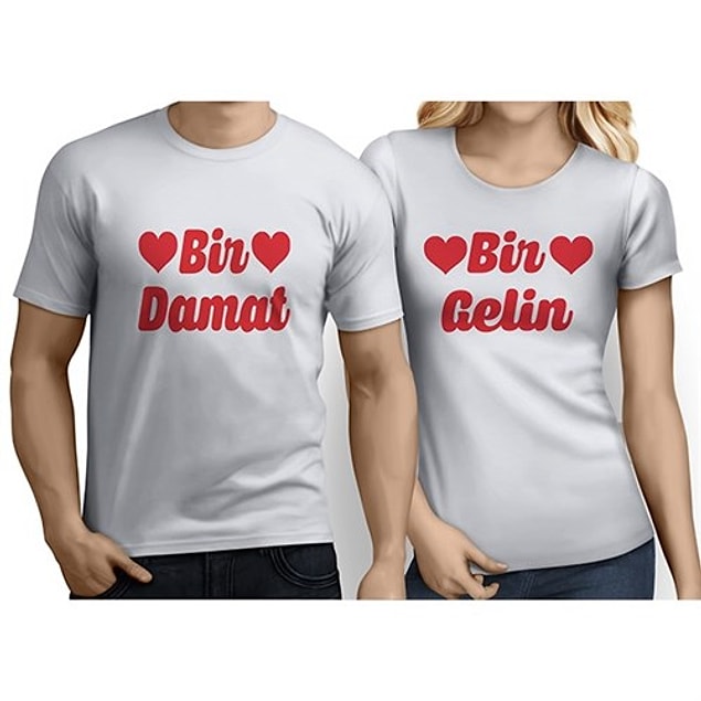 Sevgili Tişörtleri - Beyaz - 1Gelin 1Damat