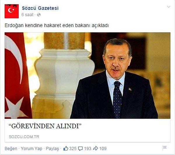 1. Erdoğan kendine hakaret eden bakanı açıkladı!