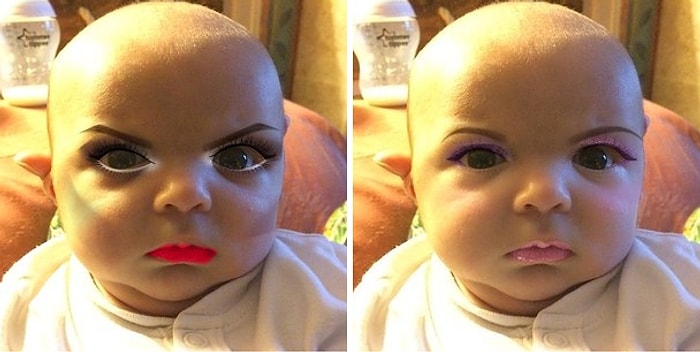 Bebeğinin Fotoğraflarını Makyaj Uygulamasıyla Düzenleyen Anneden Bi' Acayip Çalışmalar