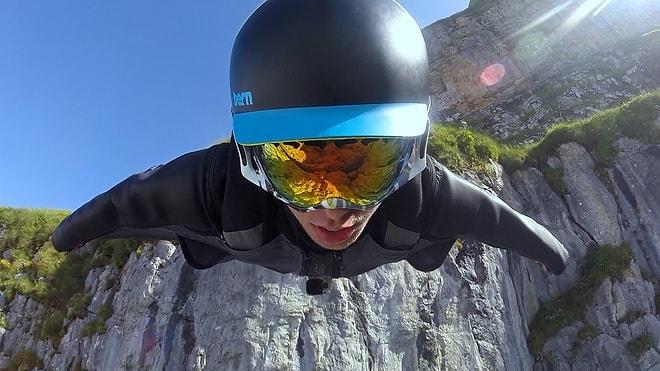 İsviçre Dağlarında Wingsuit ile Uçan Adam ve Ağır Çekimde Adrenalin Dolu Anları