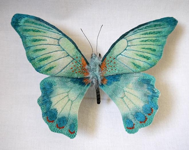 İğne İplikle Kumaşa Dokunmuş Canlısı Kadar Güzel 18 Kelebek