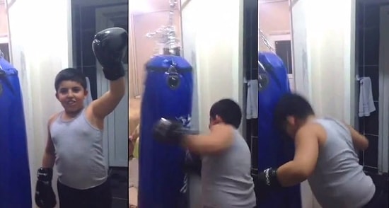 Tayyip Dedesi İçin Kum Torbası Yumruklayan Boksör Çocuk