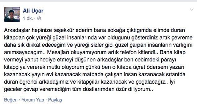 Ve Ali Uçar kendisine yöneltilen desteğe teşekkür etti