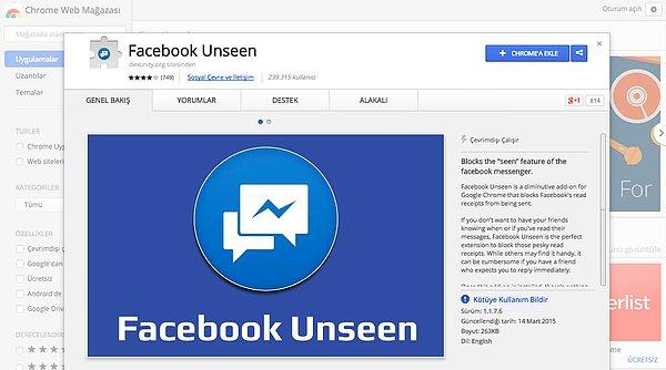 1. Chrome Web Mağazası'ndan "Facebook Unseen" uzantısını indirin.
