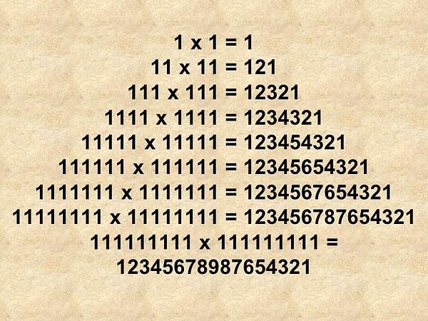 111,111,111 x 111,111,111 Rakamının Toplamı 12,345,678,987,654,321 Eder