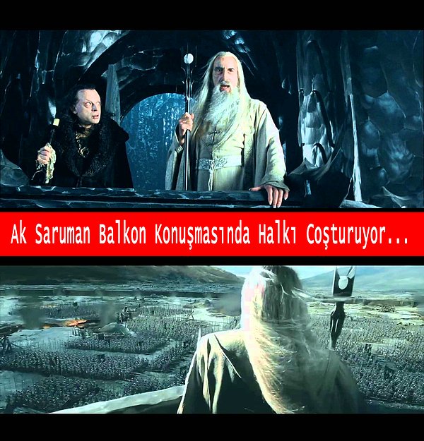 4. Elde ettiği zafer sonrasında Saruman, halkıyla bütünleşmek için o çok meşhur olan balkon konuşmasını gerçekleştirir.