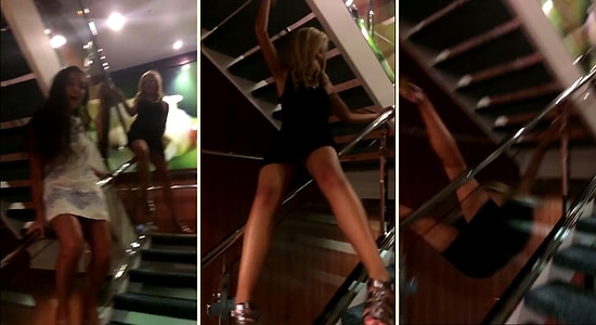 Korkuluk Üzerinden Poposuyla Kaymaya Çalışan Kızın Ters Şekilde Merdiven Boşluğuna Düşmesi