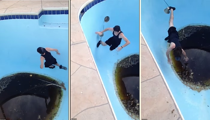 Alkolün Etkisi ile Boş Havuzun İçinde Koşmaya Başlayan Çocuğun Taklaya Gelmesi