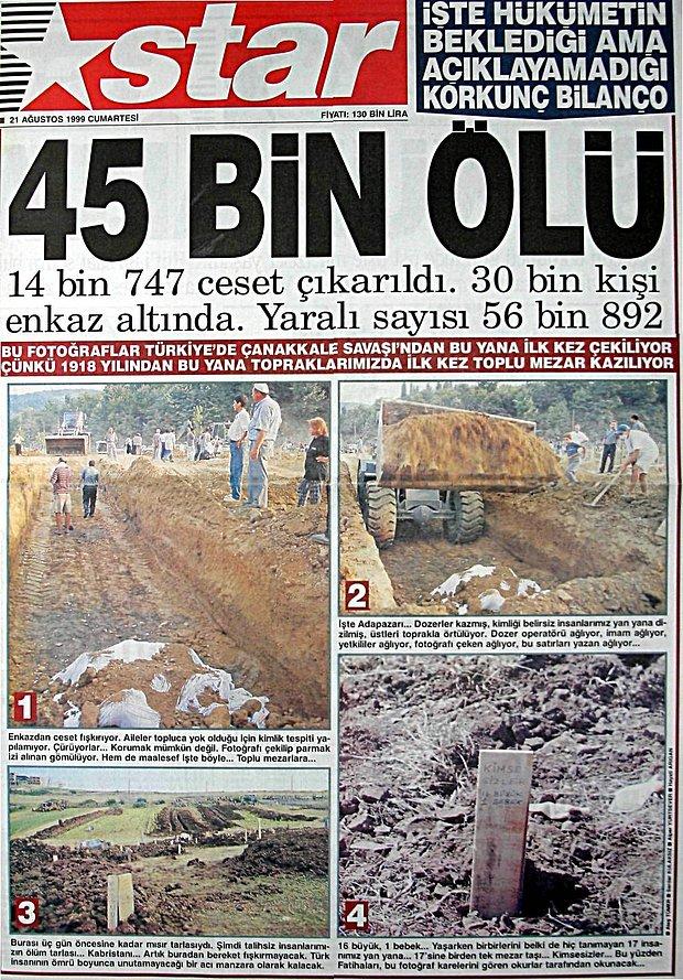 17 Ağustos 1999 Depreminin Ardından Atılan Gazete Manşetleri