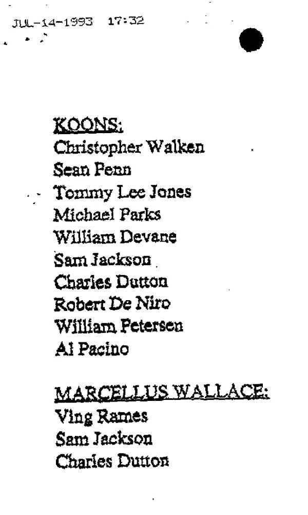 Liste, Eddie Murphy'i Jules, Samuel L Jackson'ı da Marcellus olarak düşündüğünü gösteriyor.