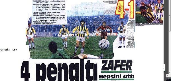 5. 1986-1987 sezonunda Fenerbahçe - Eskişehirspor maçında Zafer Tüzün, tam 4 penaltı kullanmıştır ve bunların hepsini gole çevirmiştir.
