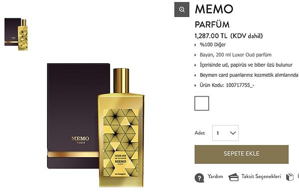 12. Memo parfüm, 1287 TL. (Mehmet dahil değildir, ek ücrete tabi)