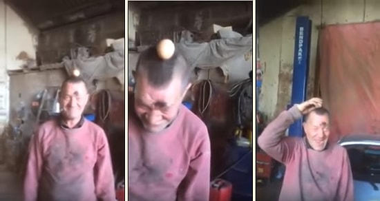 Kafasına Yapıştırılan Yumurtayı Dengede Tuttuğunu Zanneden Saf Adam