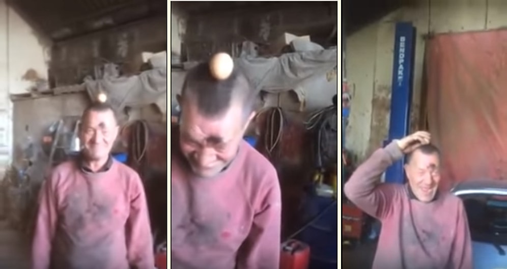 Kafasına Yapıştırılan Yumurtayı Dengede Tuttuğunu Zanneden Saf Adam