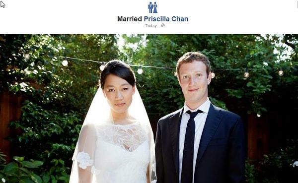Mark Zuckerberg ve Priscilla Chan sürpriz bir düğün ile 19 Mayıs 2012 yılında evlendiler.