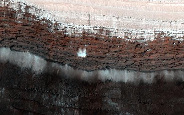 7. Mükemmel bir zamanlamayla fotoğraflanan Mars'taki çığ düşmesi.