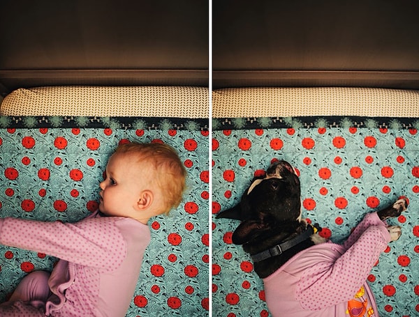 Фотограф находила вдохновение всюду. Она соединяла фото, где два ее любимых чуда играют на детской площадке, примеряют очки, или костюмы на Хэллоуин.