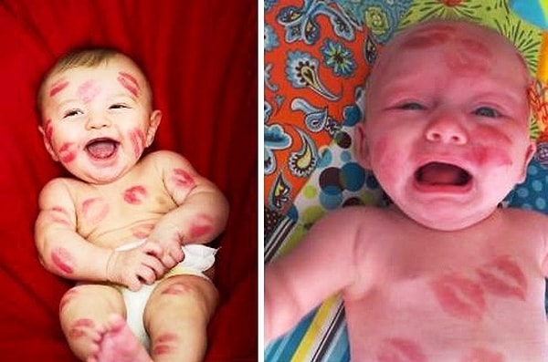 Может у него аллергия на помаду?