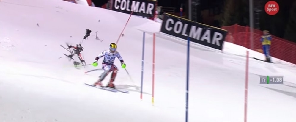 Dünya Kayak Şampiyonu Marcel Hirscher'ın Yarıştığı Sırada Dibine Drone Düştü