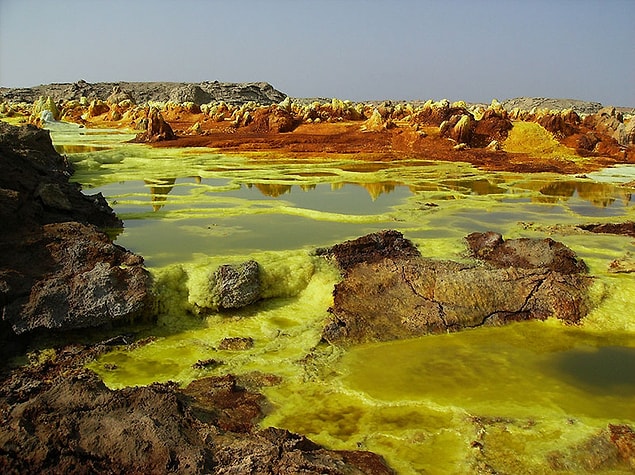 7. Yakınlardaki Dallol'da yaşayan insanlar tuz kütlelerini kesiyor, onları develerin üzerine yüklüyor ve satmak için yakınlardaki şehirlere götürüyorlar. Bu iş oldukça meşakkatli olsa da, 100 yıldır geçimlerini bununla sağlıyorlar.