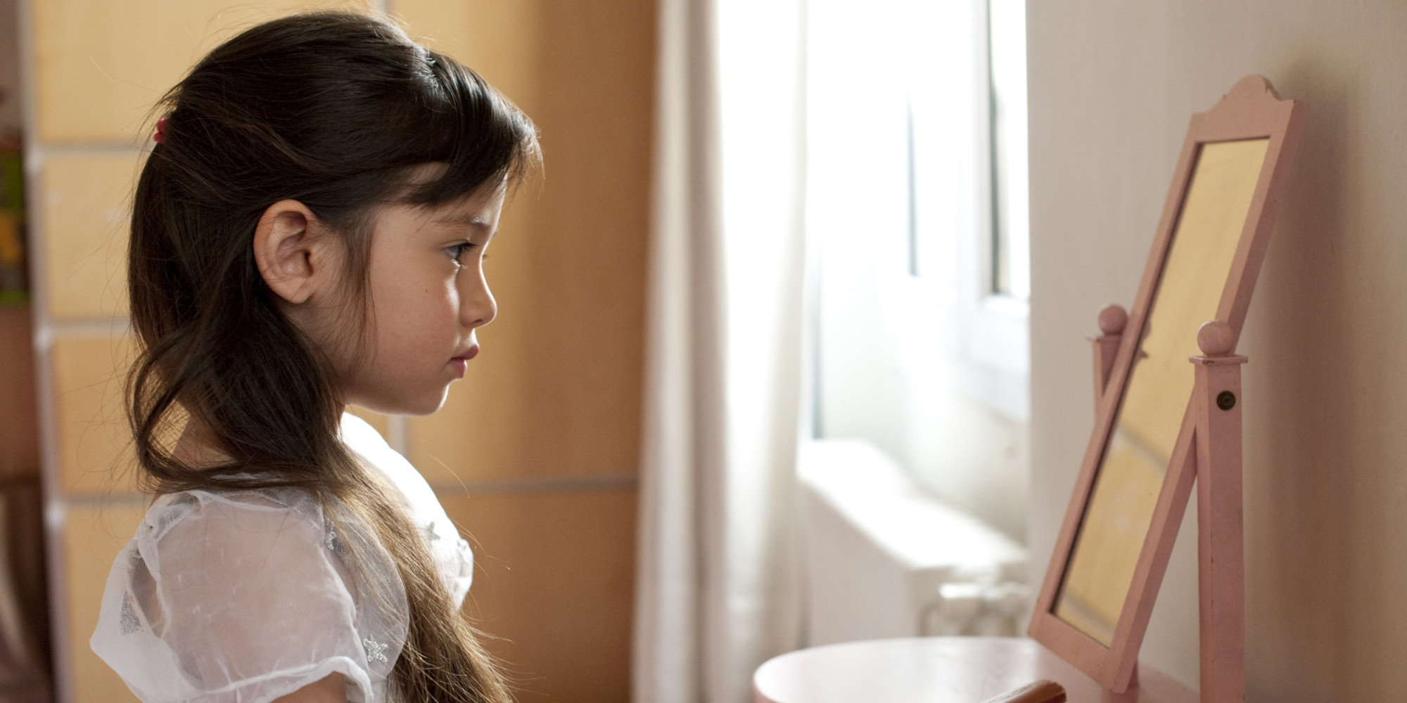 Studies showed. Child looking in Mirror. A child is looking at the Mirror. Child who looking in the Mirror. Child who looking in the Mirror 4 k.