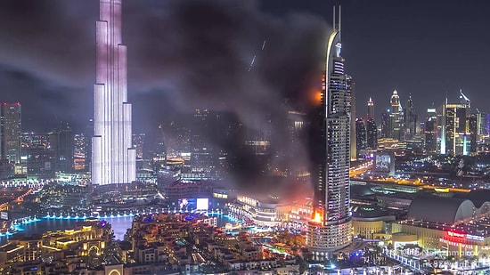 Yılbaşı Gecesi Alev Alev Yanan The Adress Hotel'in Timelapse Olarak O Anları