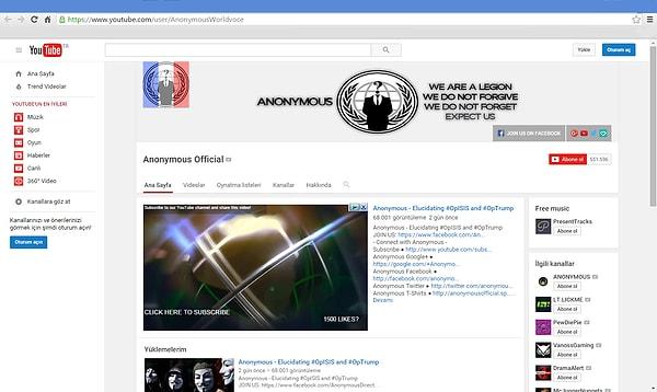 anonymoushackers.org haclenmesinin ardından anonofficial sitesini korumak için youtube kanalına yönlendirdi.