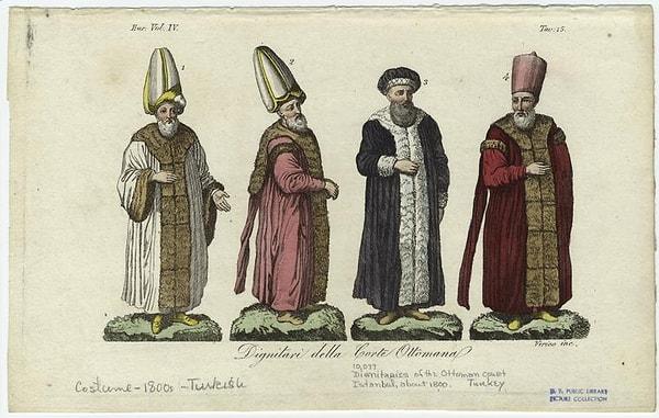 4. Osmanlı Mahkemesi'ndeki devlet adamlarının kıyafetleri, 1800'ler.