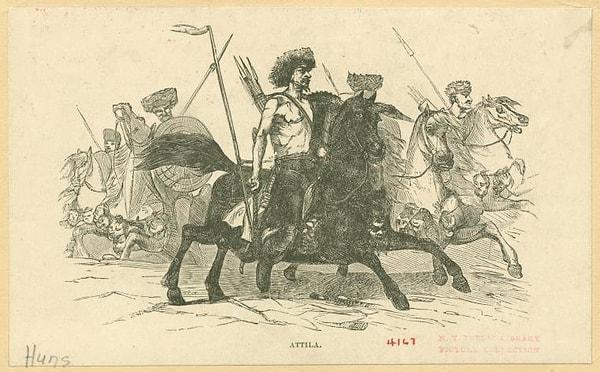 10. Avrupa Hun İmparatorluğu hükümdarı Attila'yı resmeden bir çizim.