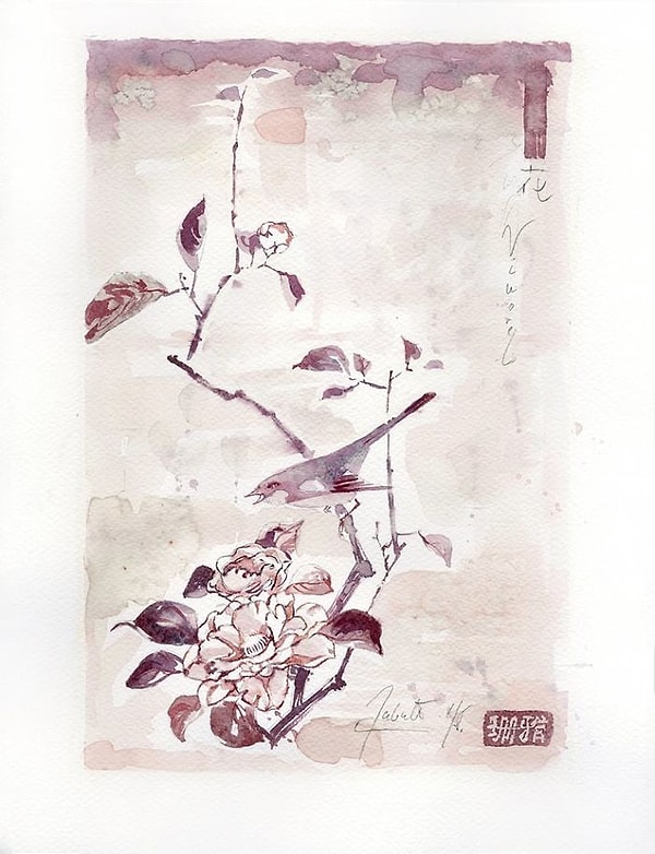 13. Воробьи над покрытой снегом камелией, Утагава Хиросигэ