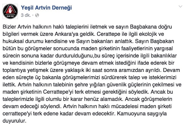 Yeşil Artvin Derneği'nden açıklama