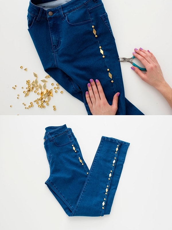 2. А можете не ограничиваться только нижней частью и украсить джинсы еще и по бокам.