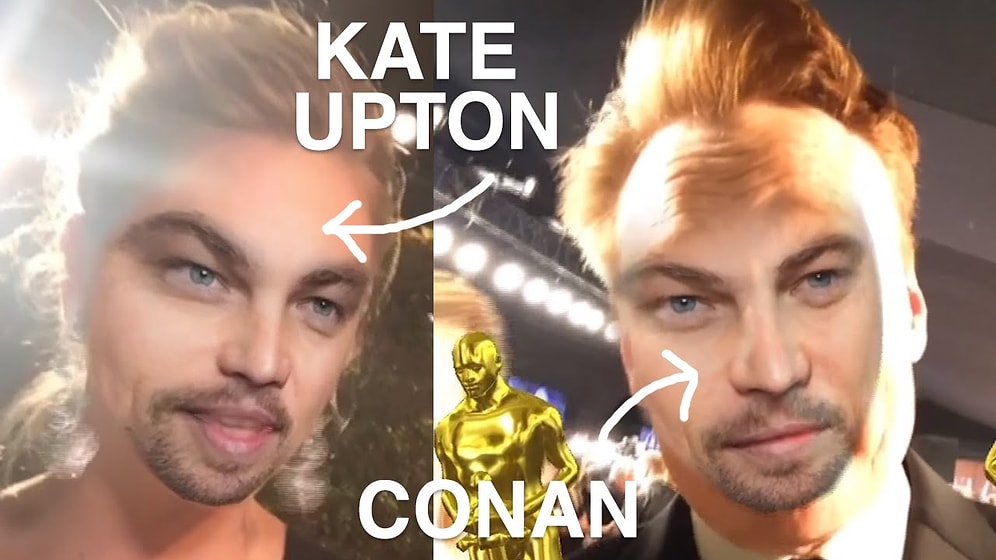 Kate Upton'dan Conan'a Ünlüler Face Swap Uygulamasıyla Leonardo DiCaprio Oldular