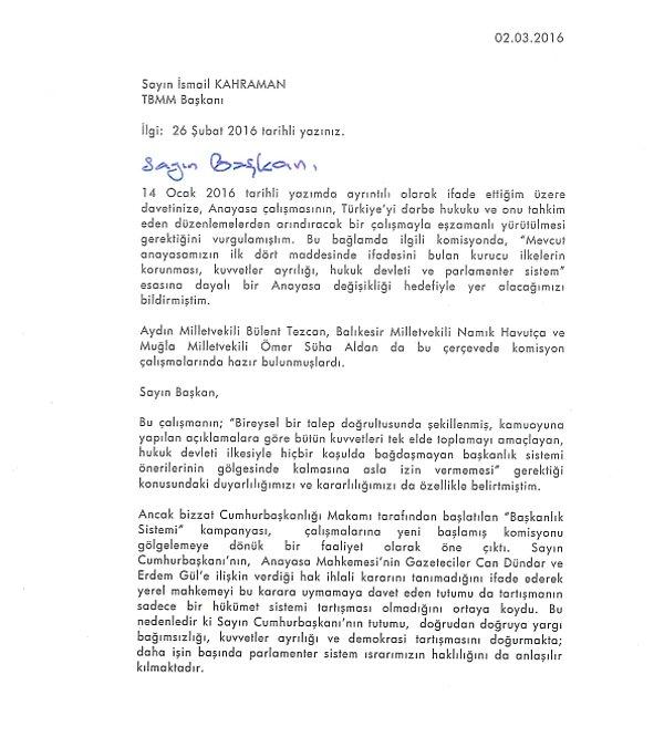 Kılıçdaroğlu'nun yazdığı Levent Gök'ün okuduğu mektup şu şekilde: