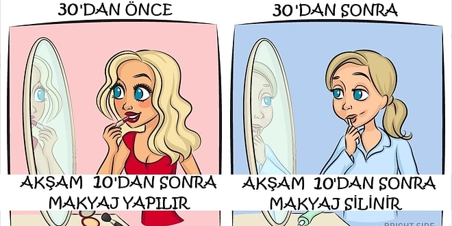 Yerinde Tespitler İçeren Şahane Çizimlerle Bir Kadının 30 Yaş Öncesi ve 30 Yaş Sonrası