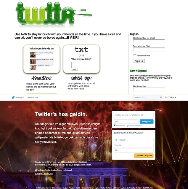 9. Twitter 2006'da kurulmuştu. İlk tasarımı şimdikinden çok çok alakasız. 10 yılın ardından 320 milyon aktif kullanıcı sayısına ulaştı.