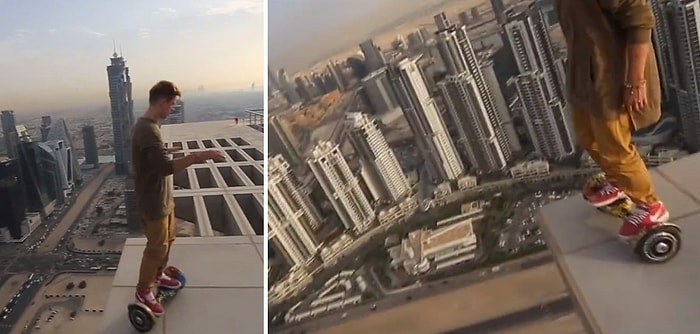 Ayaklarınız Gerim Gerim Gerilecek! Gökdelenin Tepesinde Hoverboard Binen Rahatsız