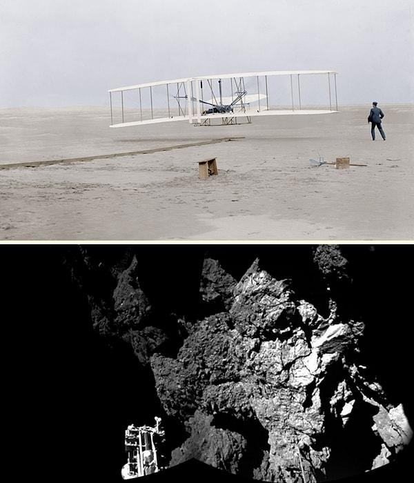 12. Wright Kardeşler tarafından ilk defa uçakla gerçekleştirilen insanlı uçuş 1903 / Rosetta kuyruklu yıldızına inen uzay aracı 2014